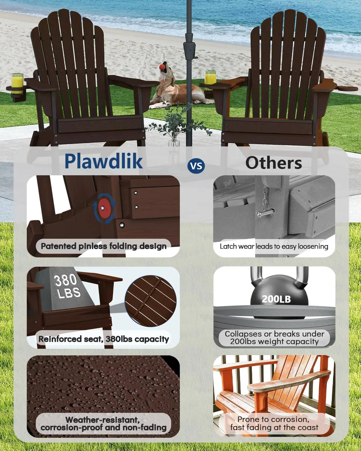HDPE Adirondack Chair Set Of 4 With Cup Holders Outdoor