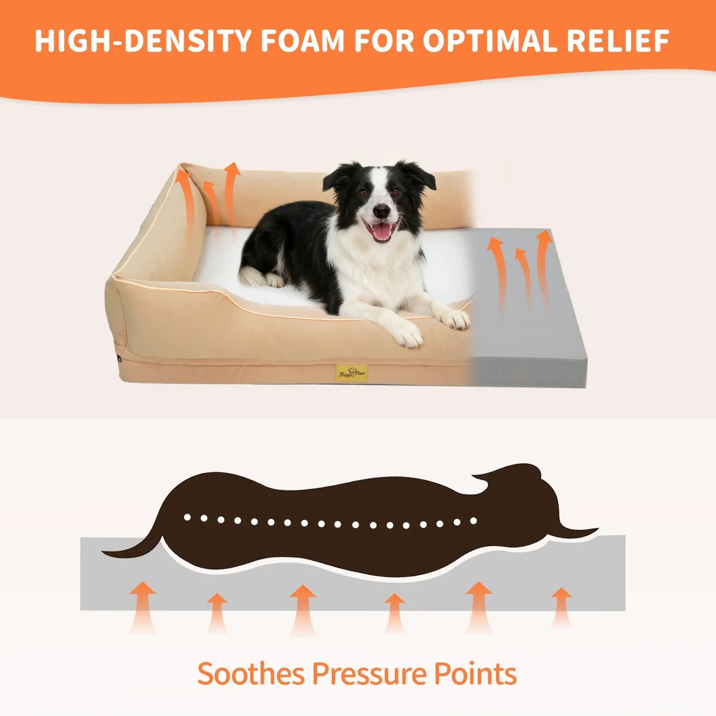 Bingopaw Orthopedic Dog Bed With Oxford Bolster Foam Base
