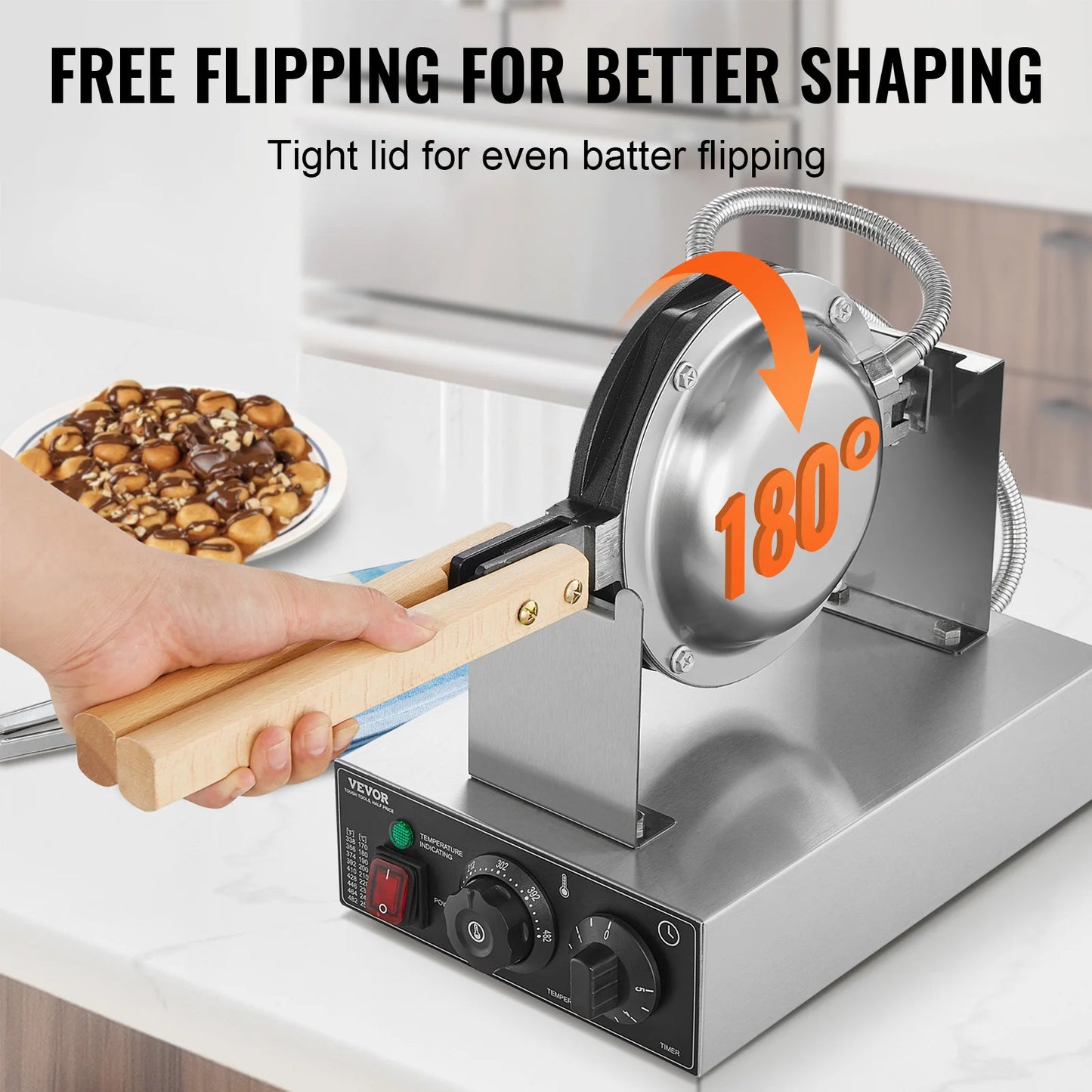 SucceBuy Commercial Egg Bubble Waffle Maker 1400W Stainless Steel