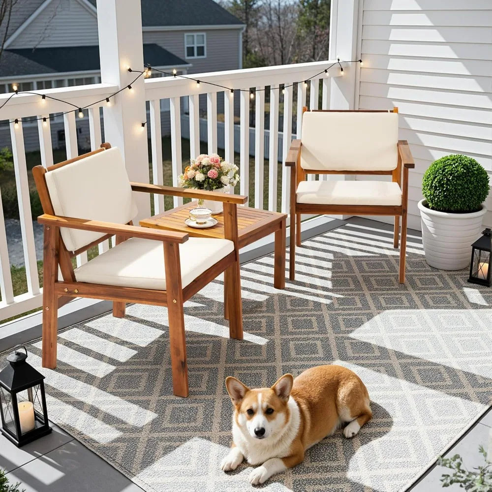 Acacia Wood Patio Set With Coffee Table And Cushions