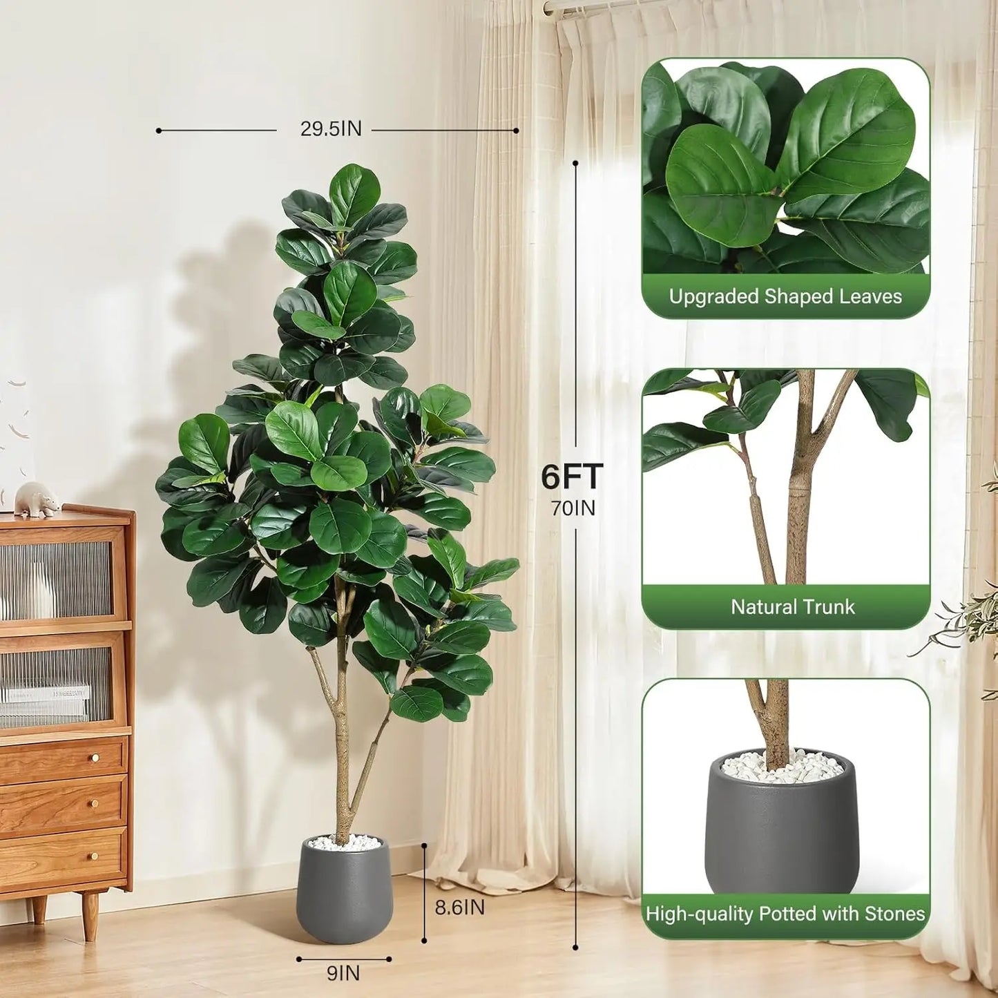 HiMISS Fiddle Leaf Fig Tree Artificial In Planter Decor