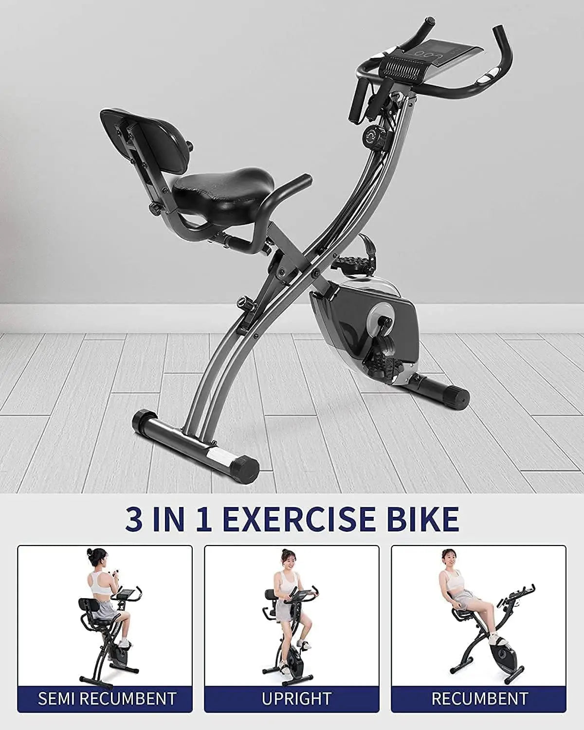 Foldable Magnetic Upright Exercise Bike With Pulse Sensor LCD Monitor