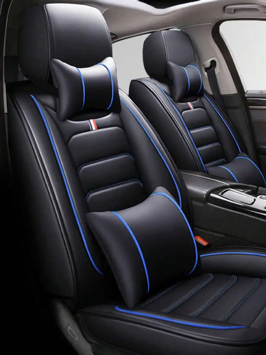Universal PU Leatherette Car Seat Covers With Neck Lumbar Pillows