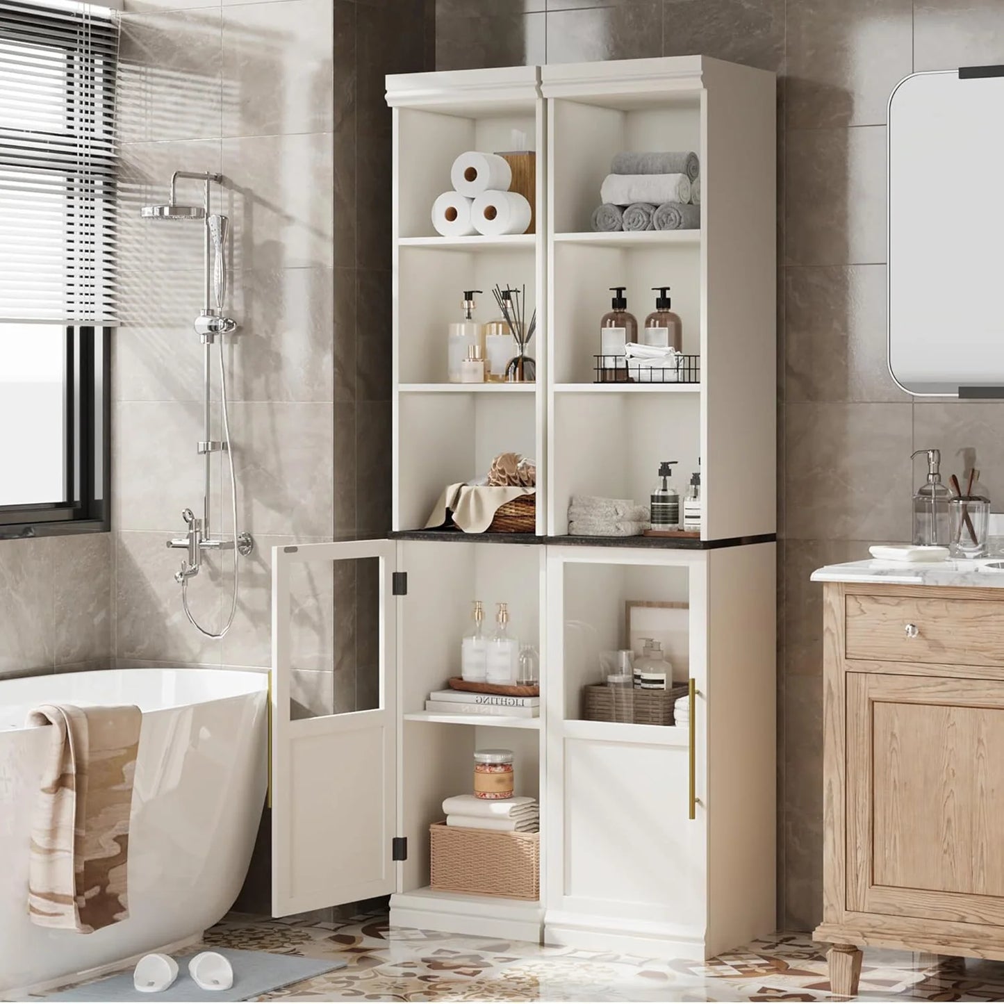 HiMISS Narrow Bathroom Cabinet With Glass Door Slim Storage Unit