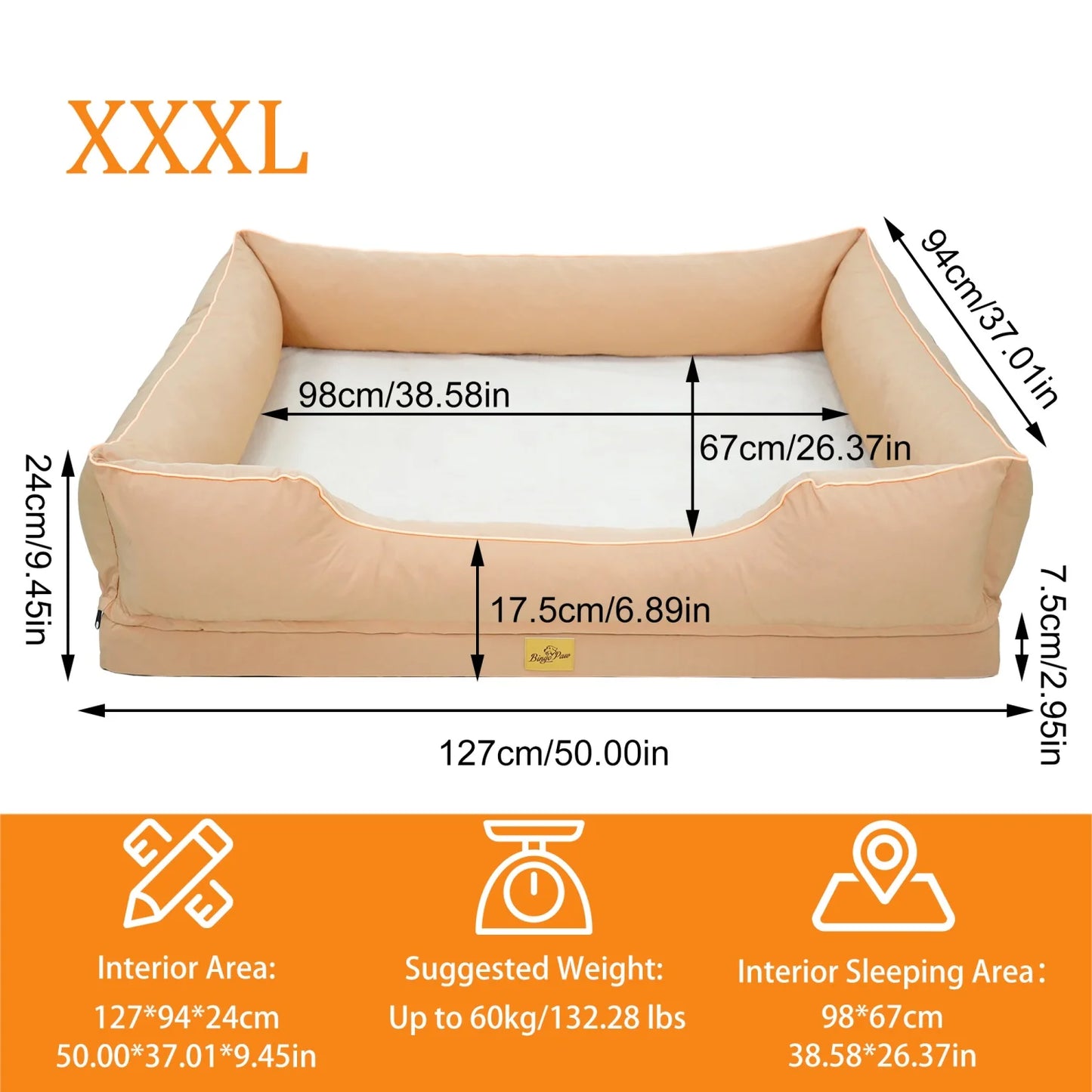 Bingopaw Orthopedic Dog Bed With Oxford Bolster Foam Base