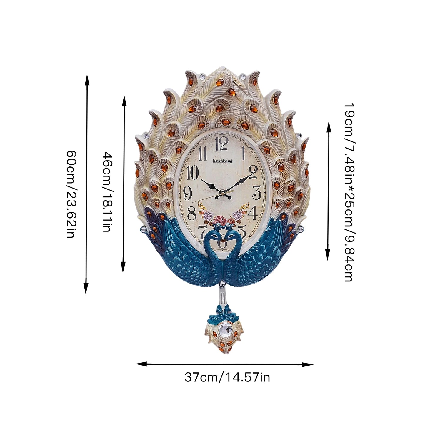 Peacock Wall Clock Silent Metal Pendulum For Living Room