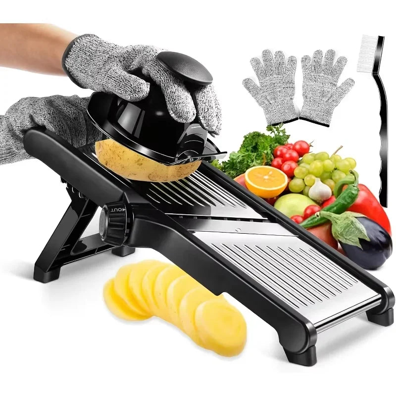 AEDG Stainless Steel Mandoline Slicer With 5 Blades And Holder Safe Hand Guard