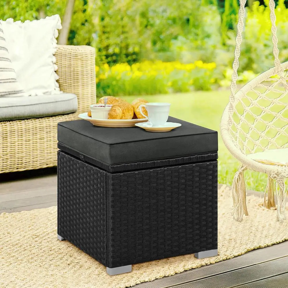 LISM Wicker Ottomans Set Of 2 With Hidden Storage Cushions