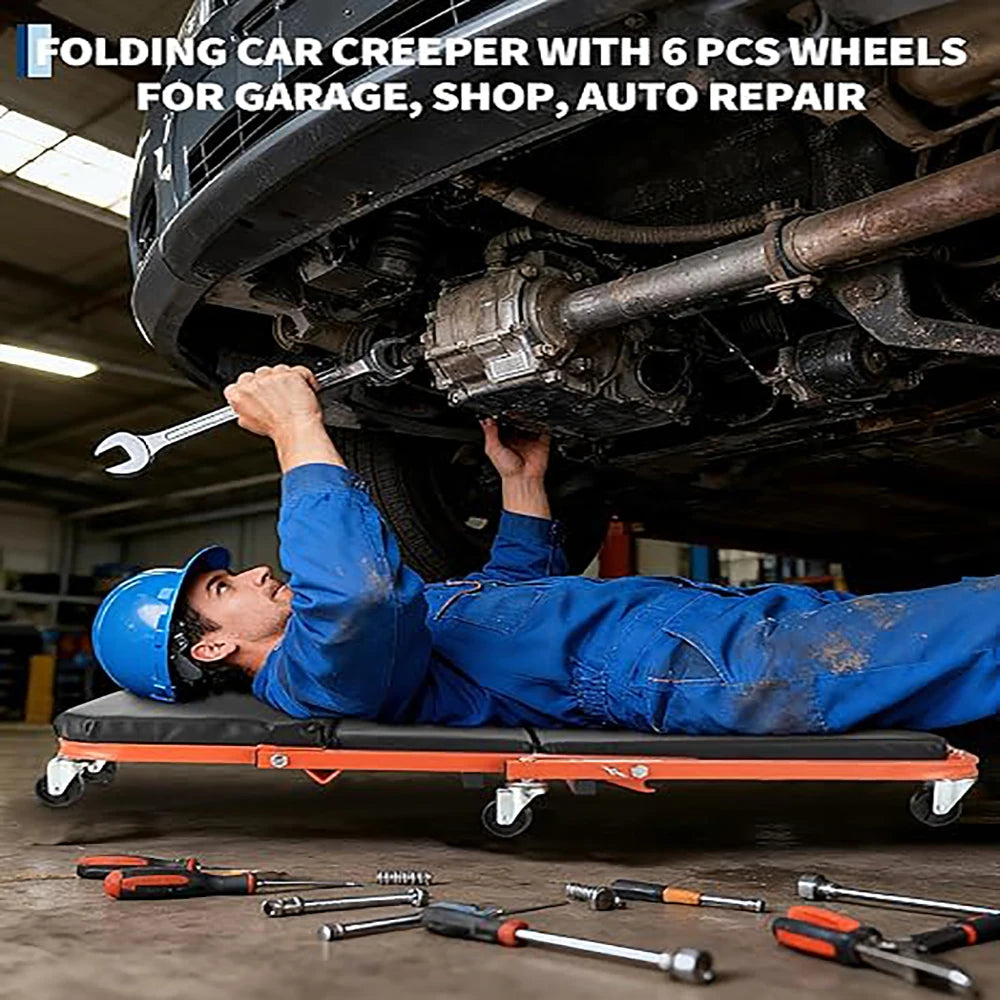 Foldable Garage Creeper Seat 2-In-1 300Lbs Capacity For Mechanics