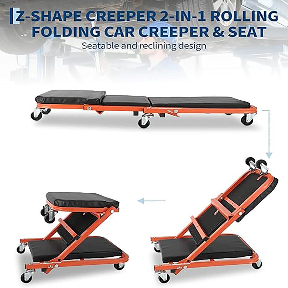 2-In-1 Foldable Garage Creeper Seat With 300 Lb Capacity