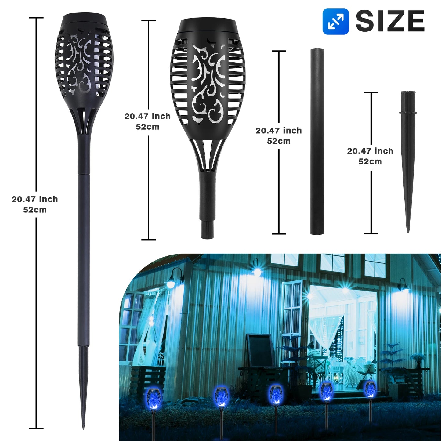 8 Pack Solar Torch Lights Flickering Flame Outdoor Waterproof Garden Decor