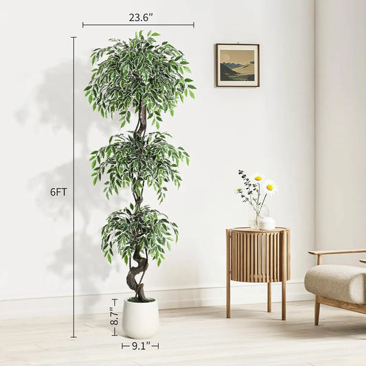 HiMISS Artificial Ficus Tree With Pebbles And Fake Moss Pot