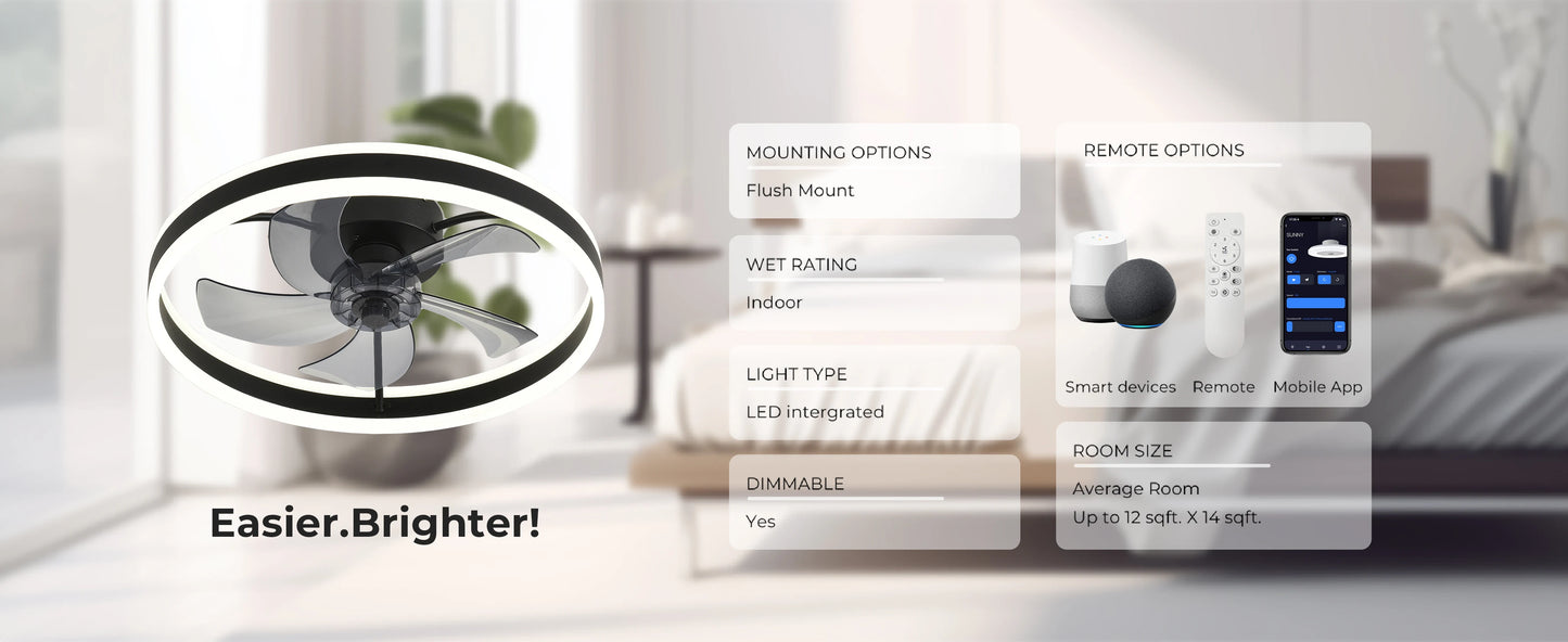 Orison Ceiling Fan With Remote Control Flush Mount LED Dimmable