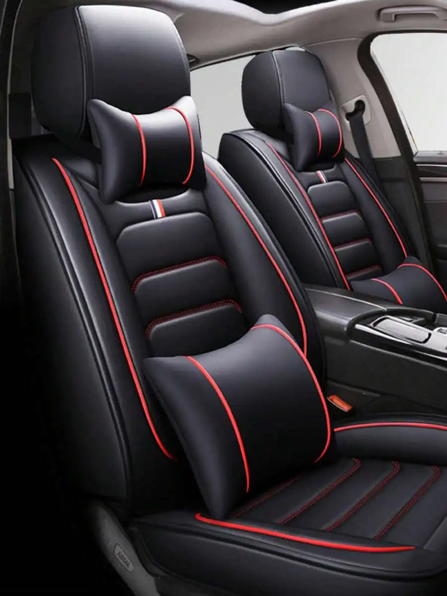Universal PU Leatherette Car Seat Covers With Neck Lumbar Pillows