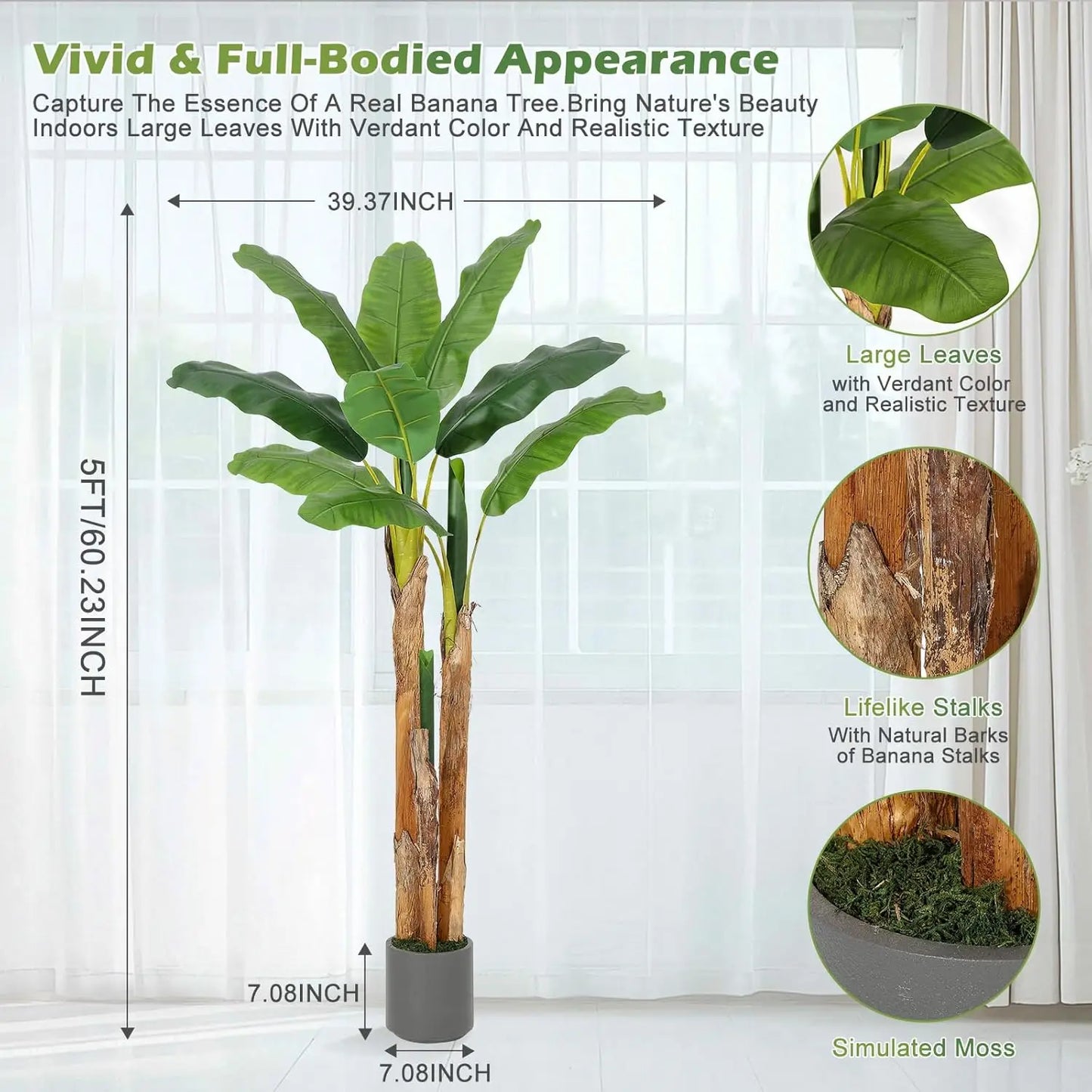 HiMISS Artificial Banana Tree With Grey Planter