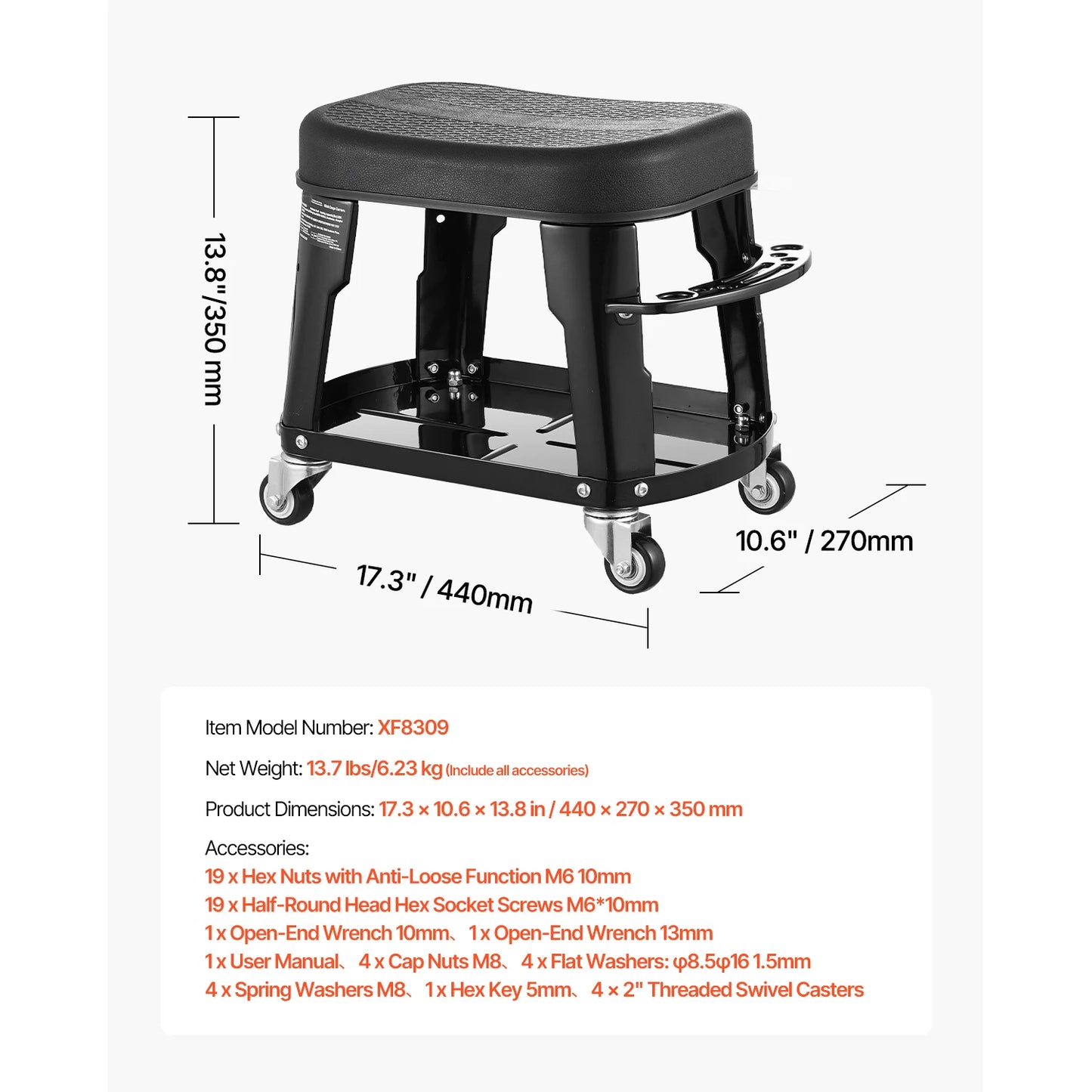 SucceBuy Mechanic Stool With Wheels 360 Degree Swivel Tool Tray