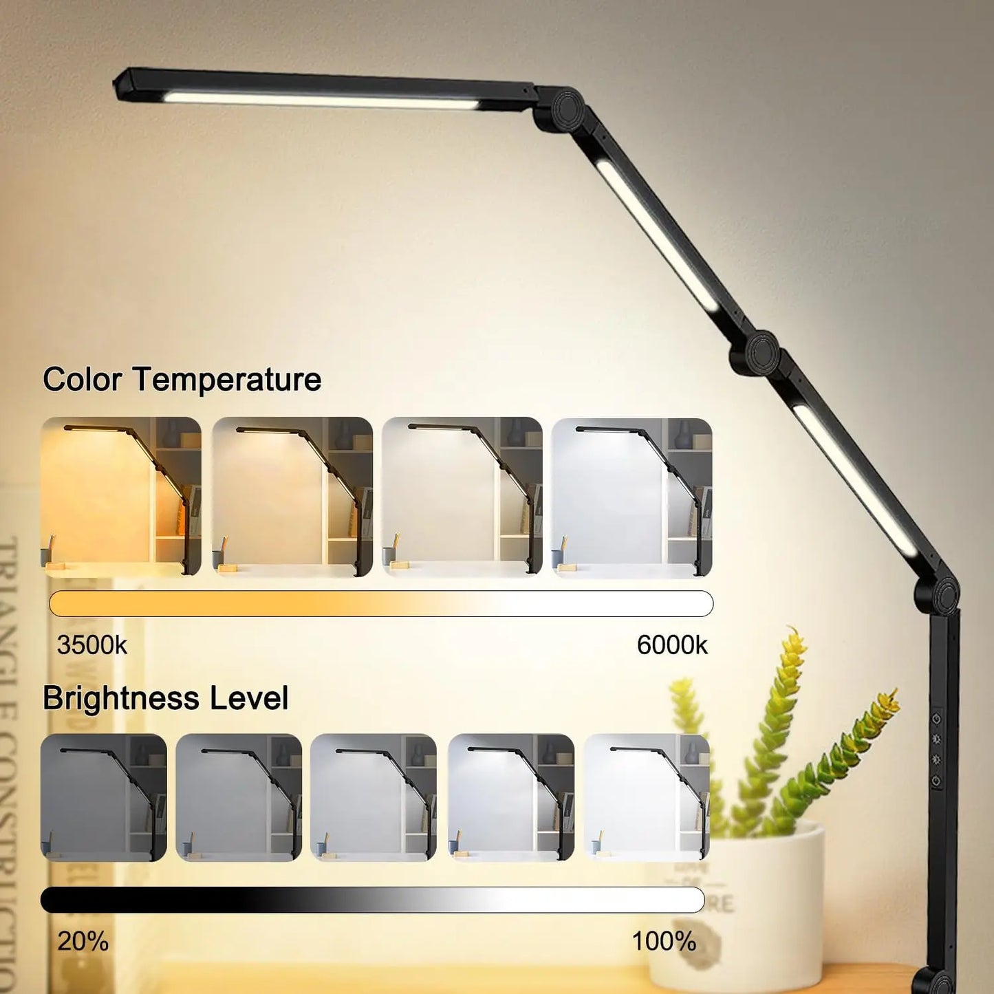 LED Desk Lamp With Clamp, Flexible Swing Arm, Color Modes