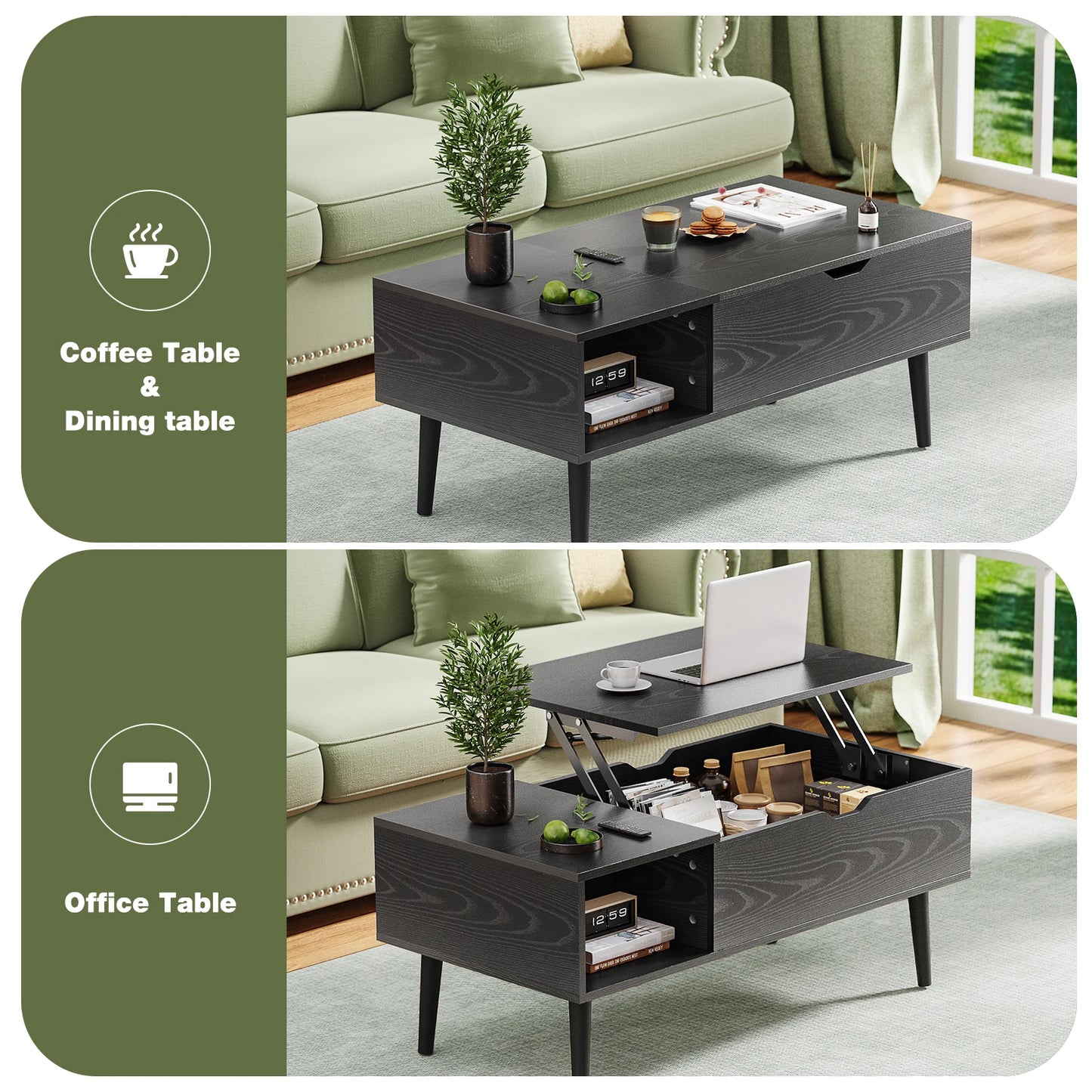 JHK Lift Top Coffee Table Living Room With Adjustable Storage