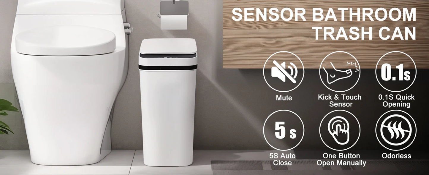 Two Pack Touchless Motion Sensor Trash Cans With Slim Lid