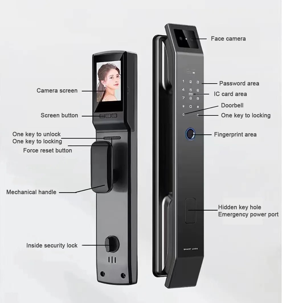 YKESDL 3D Face Recognition Biometric Door Lock With Camera