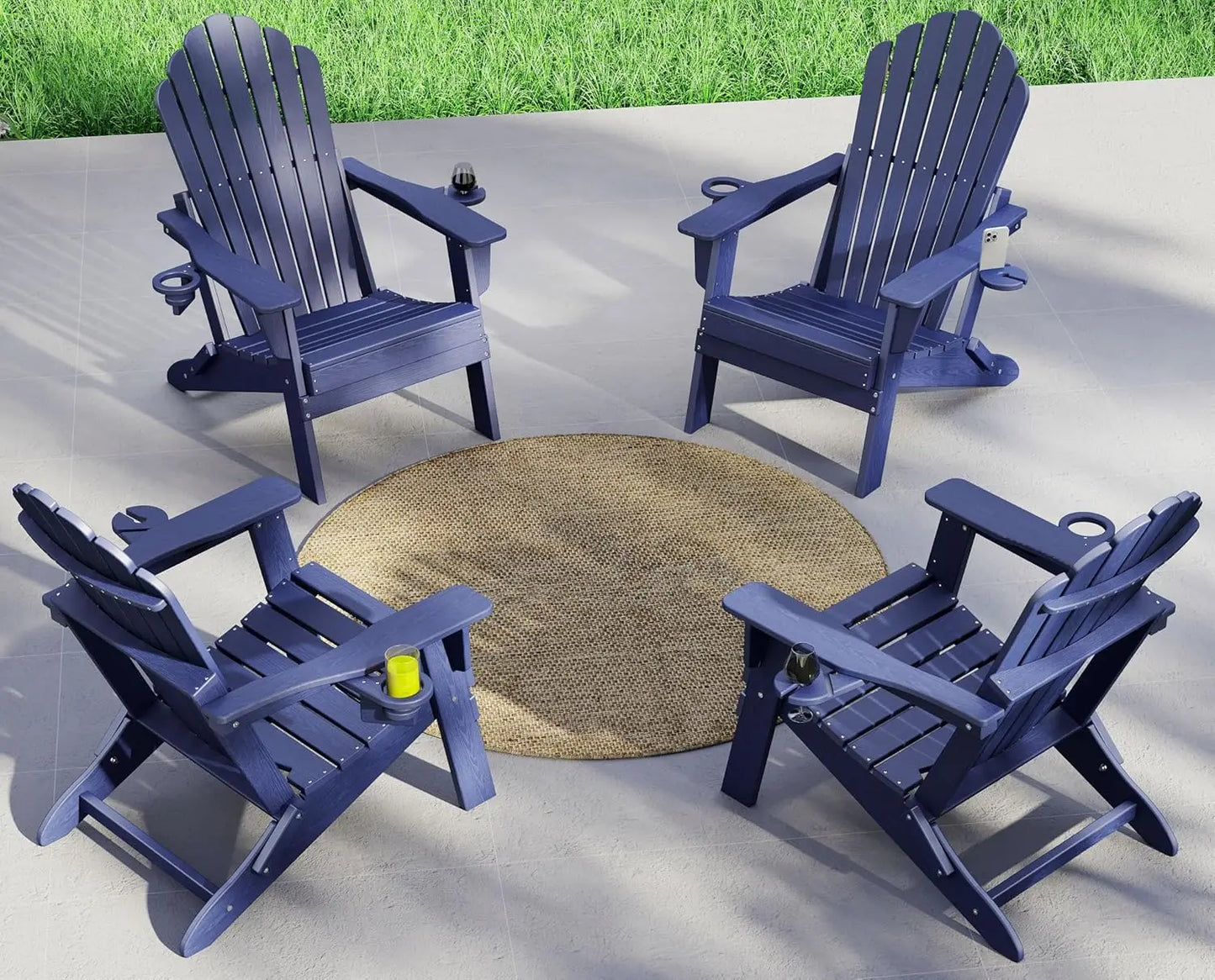HDPE Adirondack Chair Set Of 4 With Cup Holders Outdoor