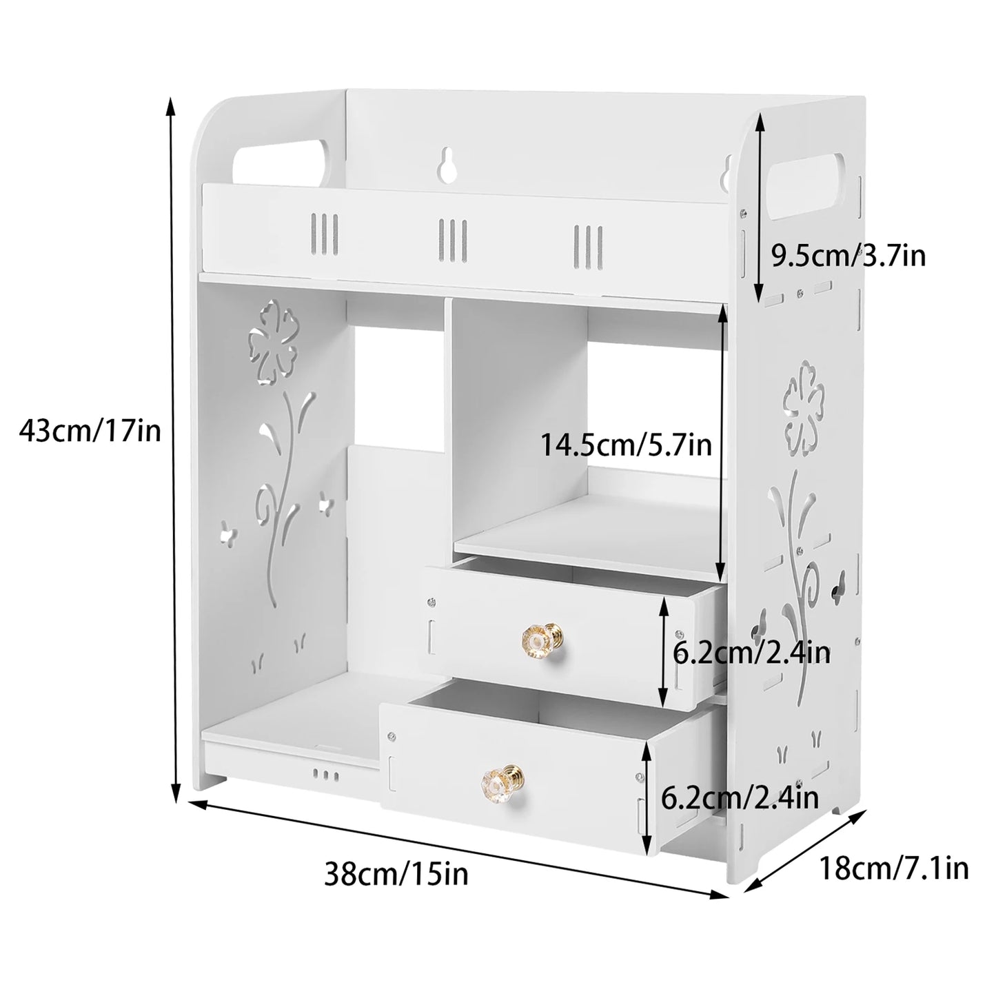 Wall Mounted Cabinet With 2 Drawers Bathroom Organizer