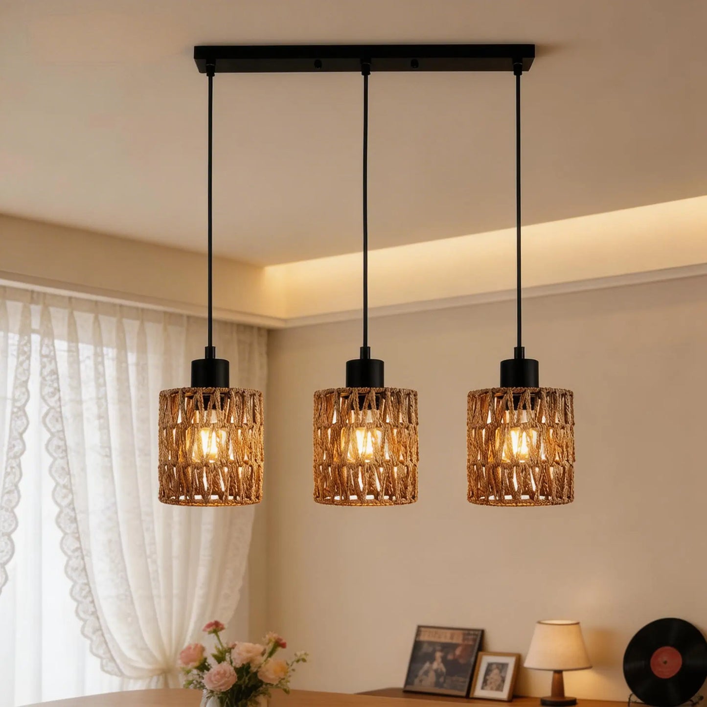 Rattan Pendant Light Farmhouse Boho Chandelier With E27 Base