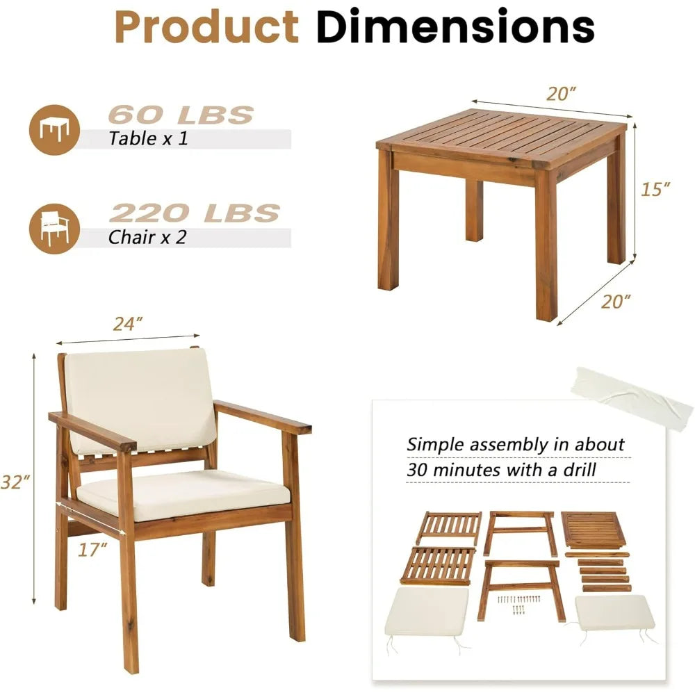 Patio Conversation Set With Acacia Wood Chairs And Coffee Table