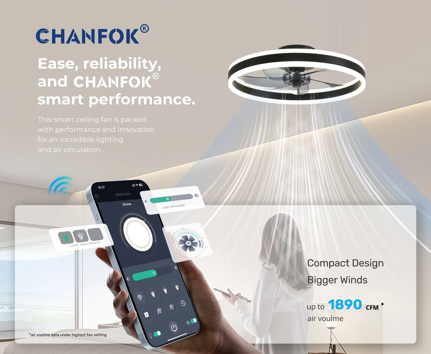 Orison Ceiling Fan With Remote Control LED Dimmable Indoor