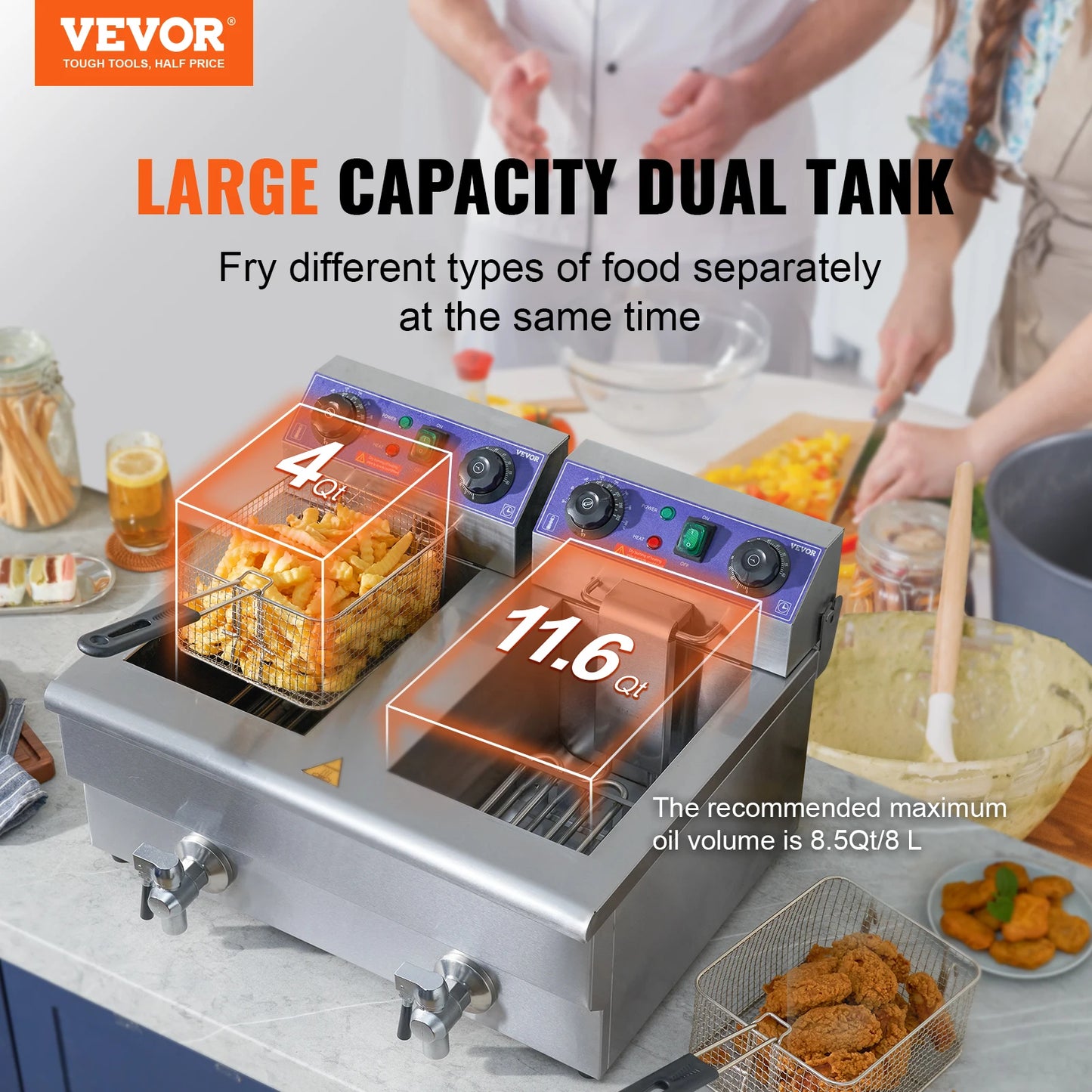 SucceBuy Dual Tank Electric Deep Fryer For Commercial Countertop