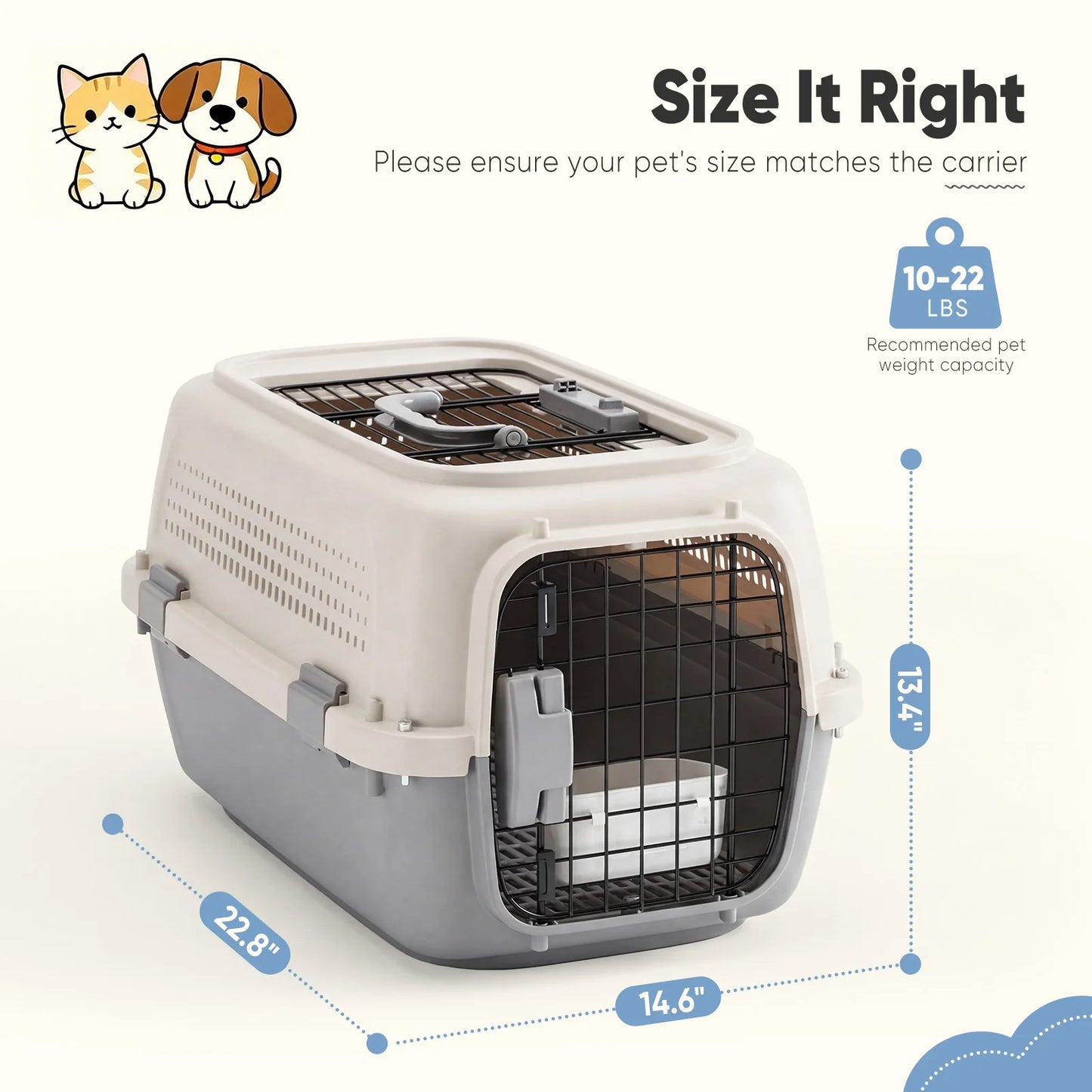 Pet Carrier For Small Dogs And Cats Front Top Load Wire Door Food Bowl