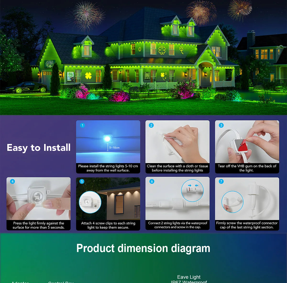 MIMIRGB Eaves Outdoor LED String Lights With App Control