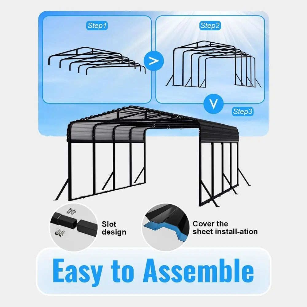 Heavy Duty Metal Carport Kit For Trucks Boats RVs Anchored