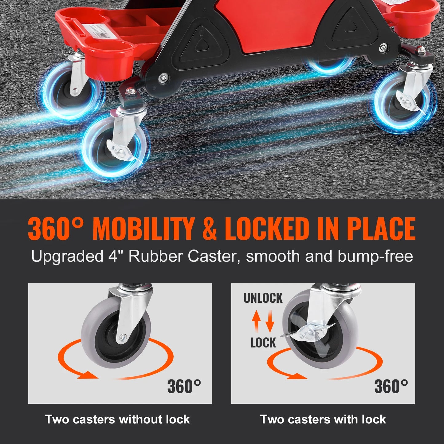 SucceBuy Rolling Mechanic Seat With Wheels 300 LBS Capacity
