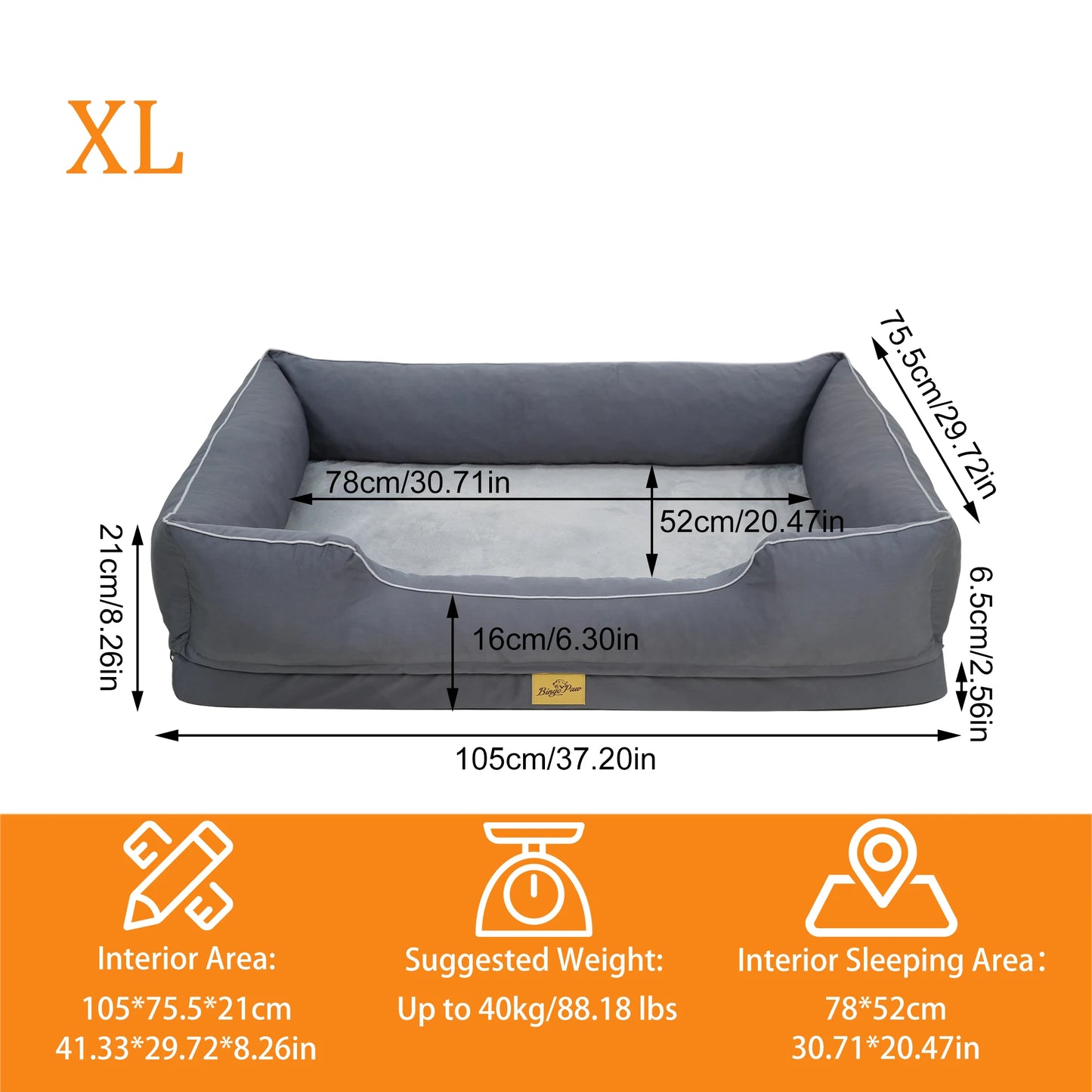 Bingopaw Orthopedic Dog Bed With Oxford Bolster Foam Base