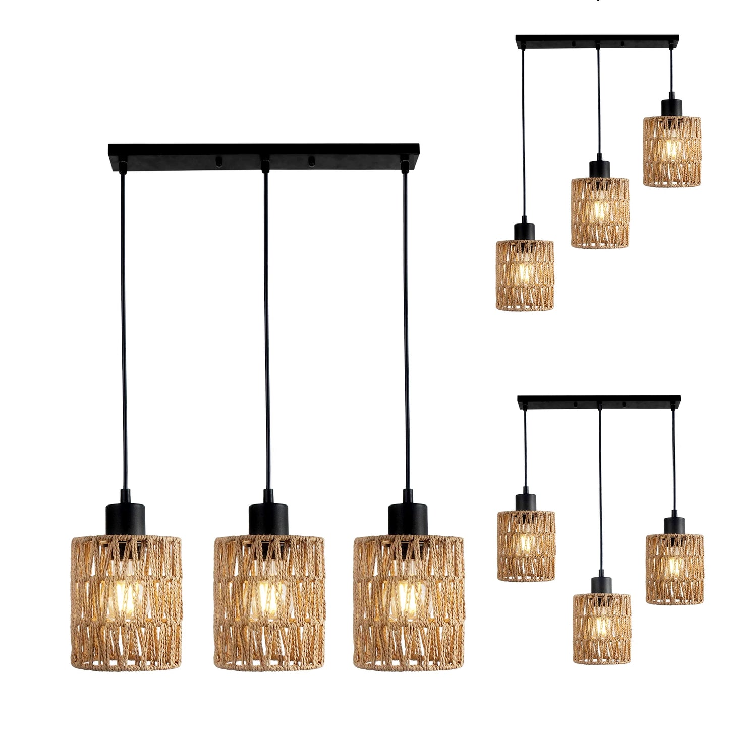 Rattan Pendant Light Farmhouse Boho Chandelier With E27 Base