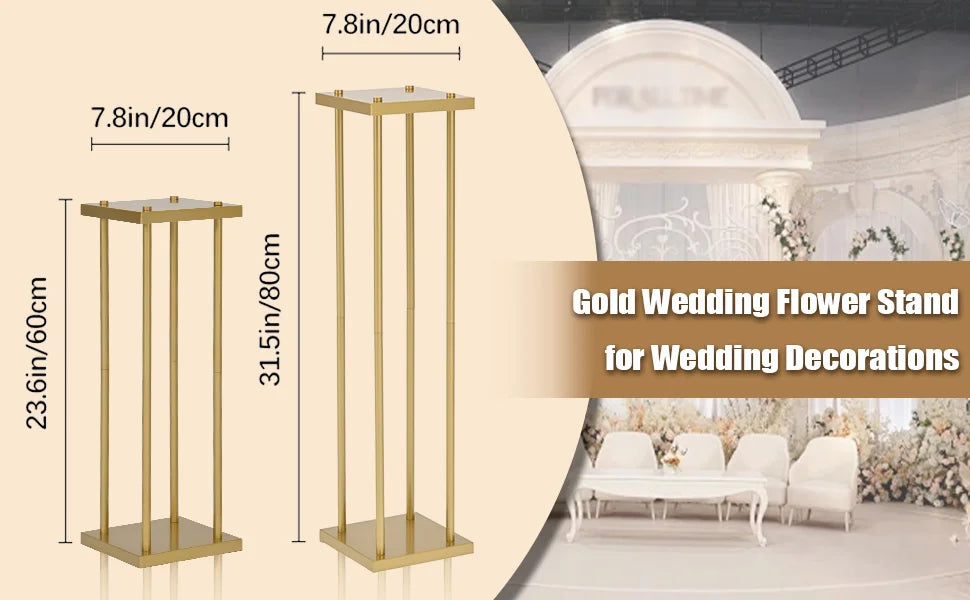 Gold Metal Flower Stand Set for Wedding Decorations and Centerpieces