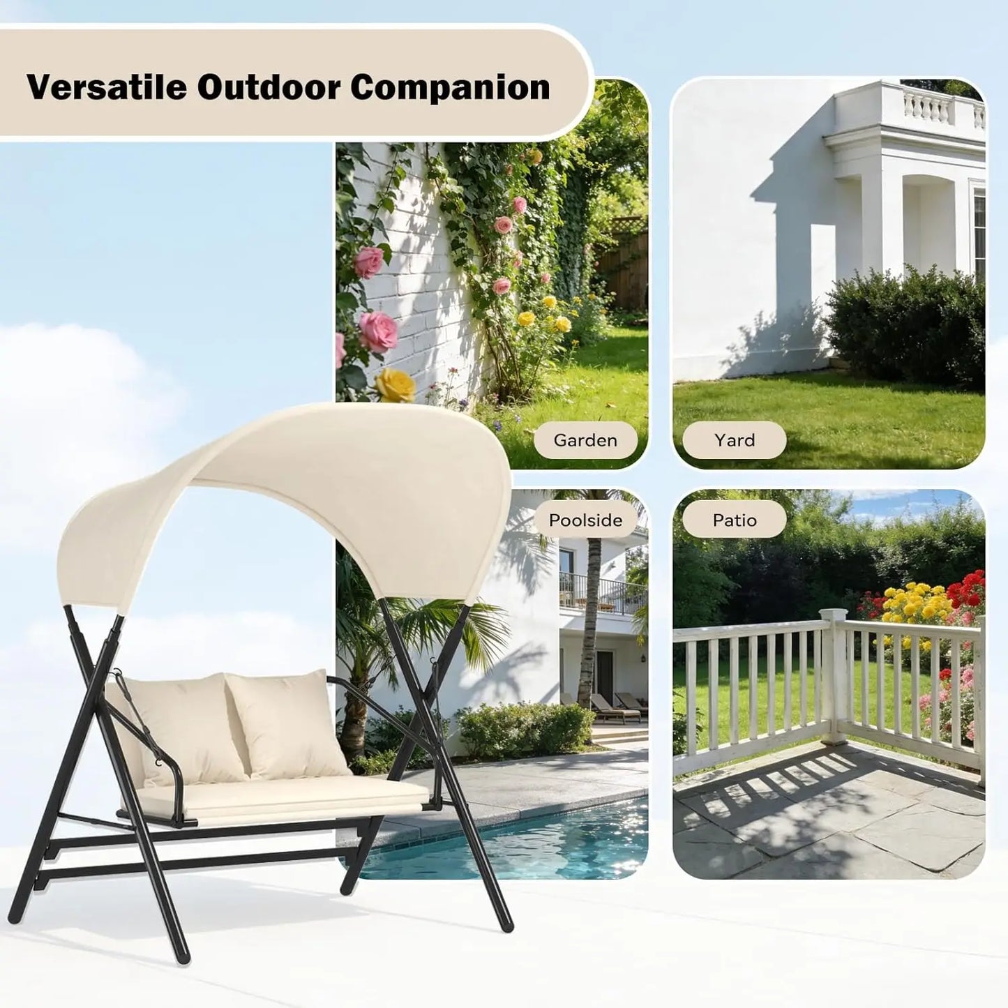 General Outdoor Porch Swing With Canopy 600LBS Capacity 2 Seats