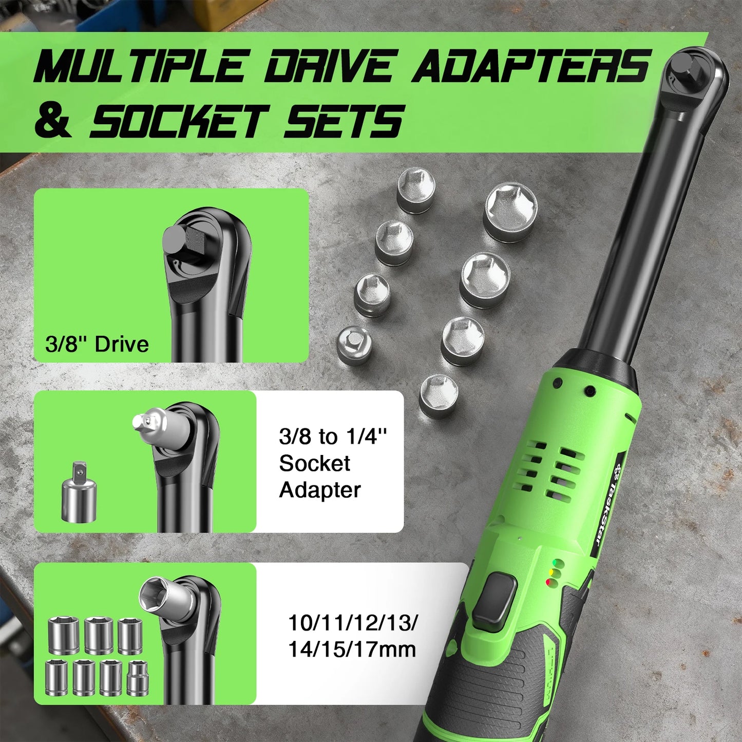 Extended Cordless Ratchet Wrench With Three Eighth Inch Driver For Cars