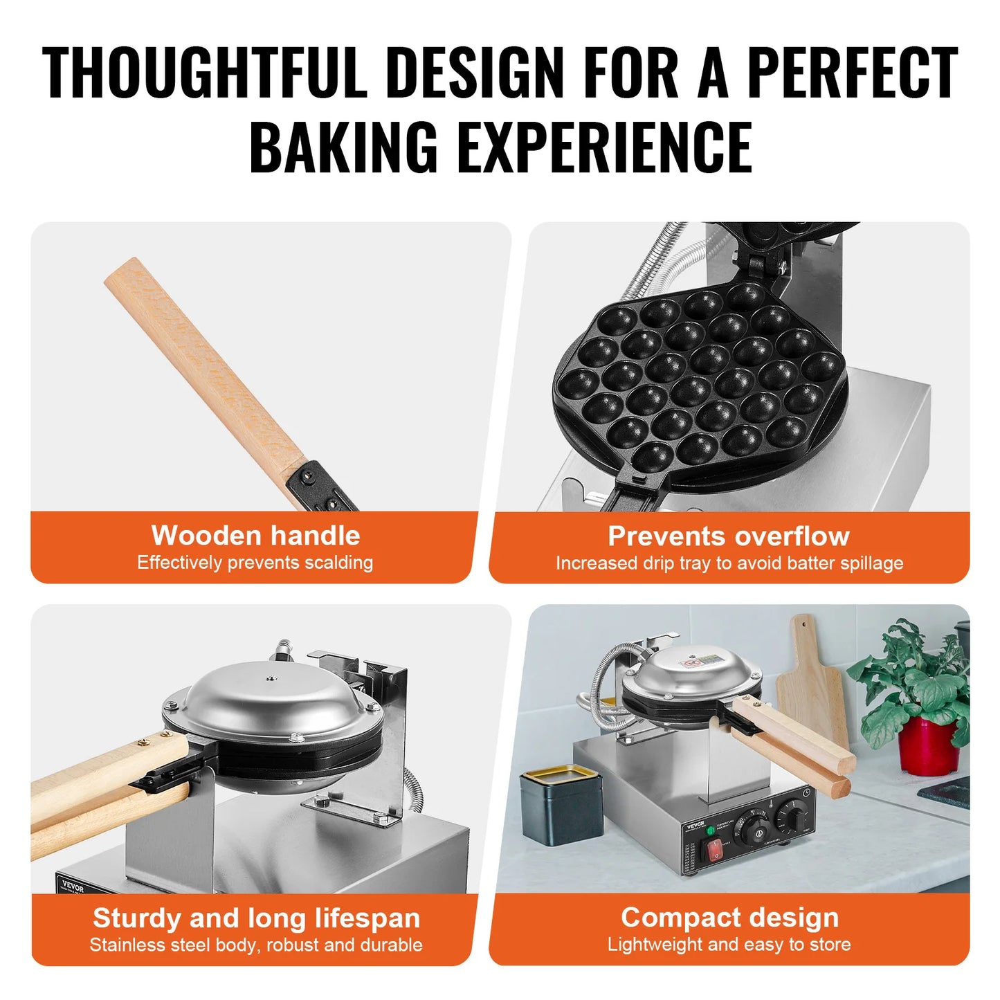 SucceBuy Commercial Egg Bubble Waffle Maker 1400W Stainless Steel