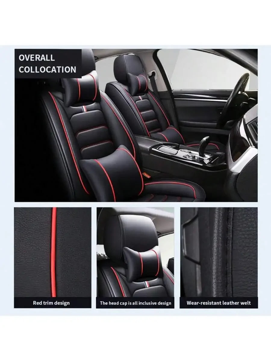 Universal PU Leatherette Car Seat Covers With Neck Lumbar Pillows