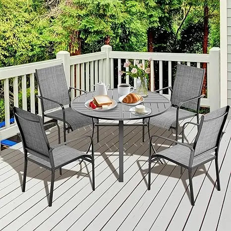 5-Piece Patio Dining Set With Aluminum Table Textilene Chairs