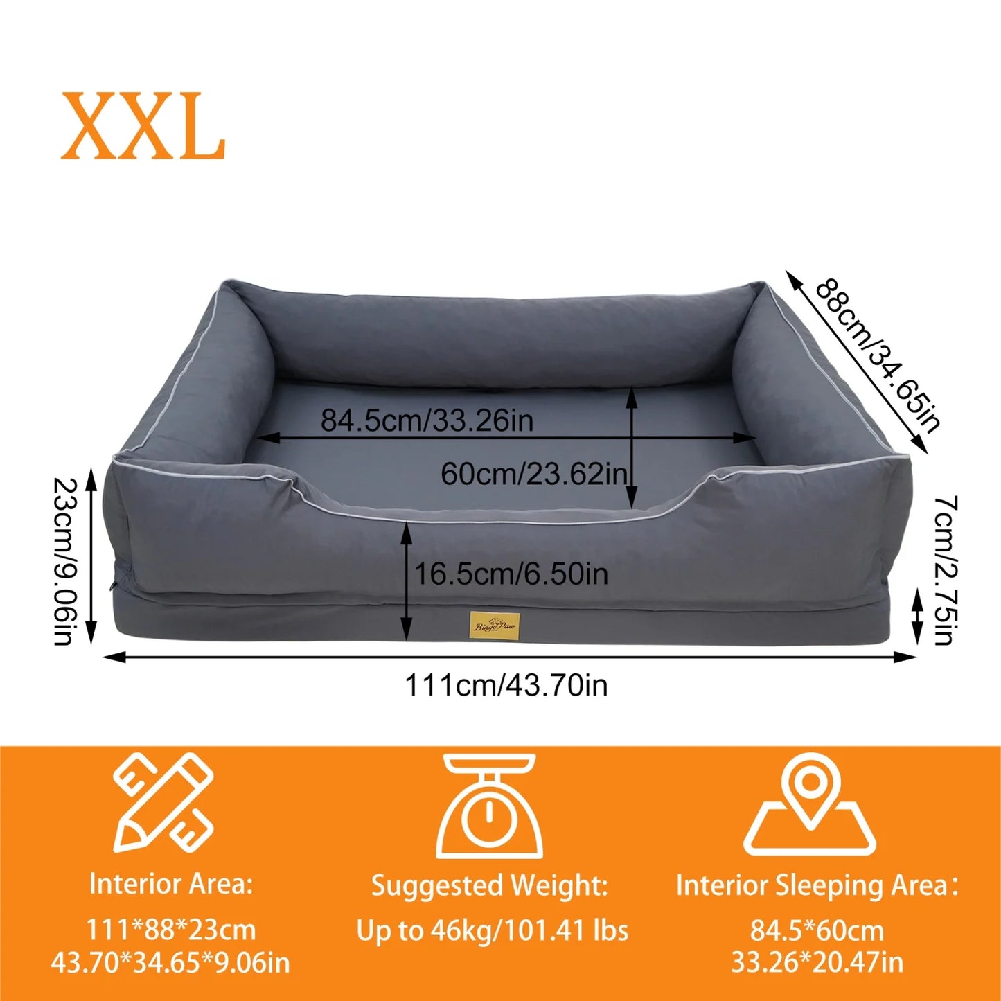 Bingopaw Orthopedic Dog Bed With Oxford Bolster Foam Base