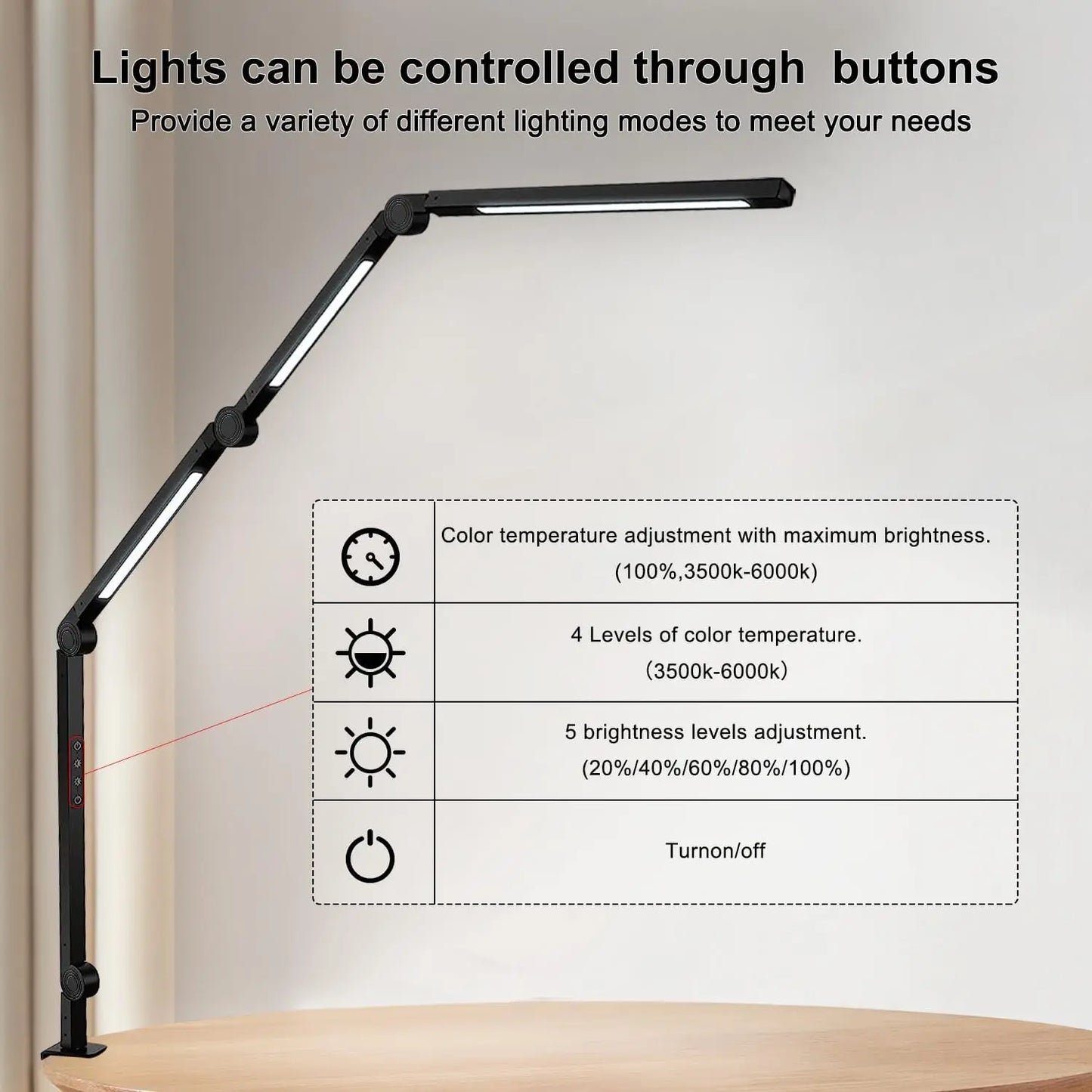 LED Desk Lamp With Clamp, Flexible Swing Arm, Color Modes