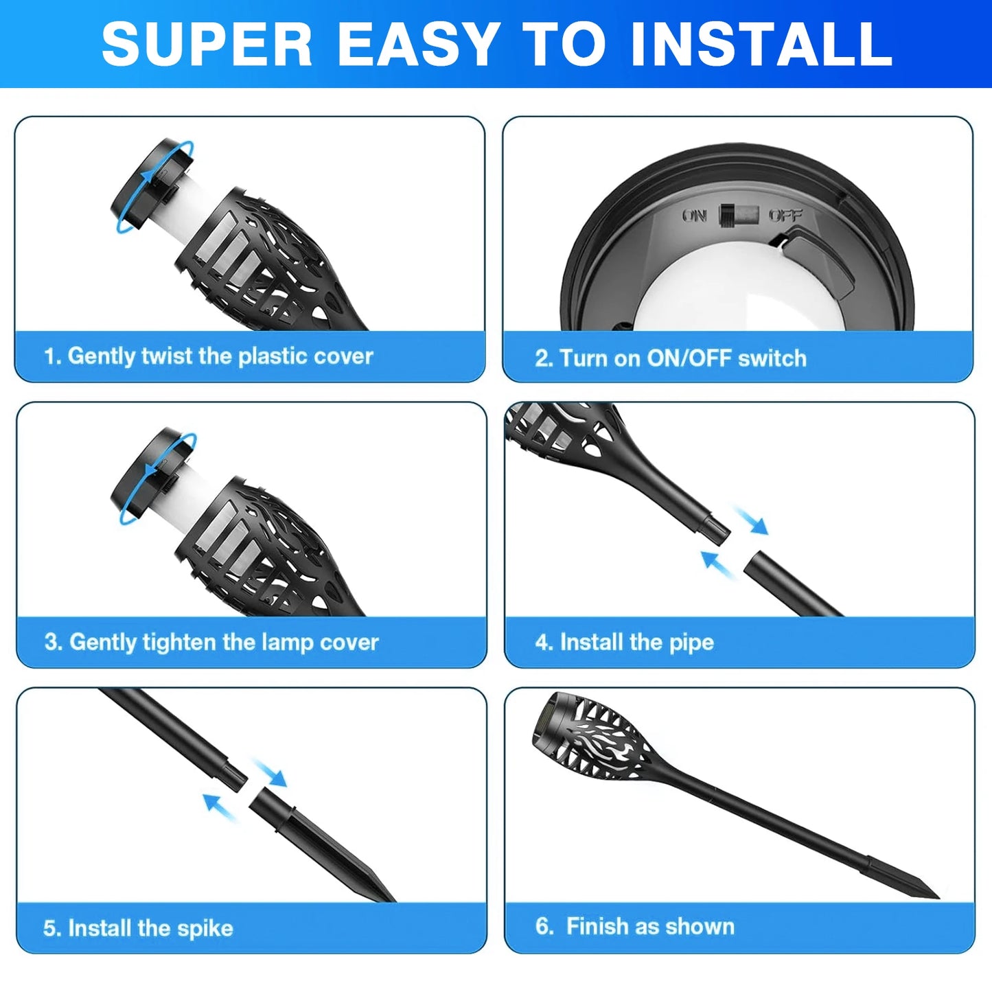 8 Pack Solar Torch Lights Flickering Flame Outdoor Waterproof Garden Decor
