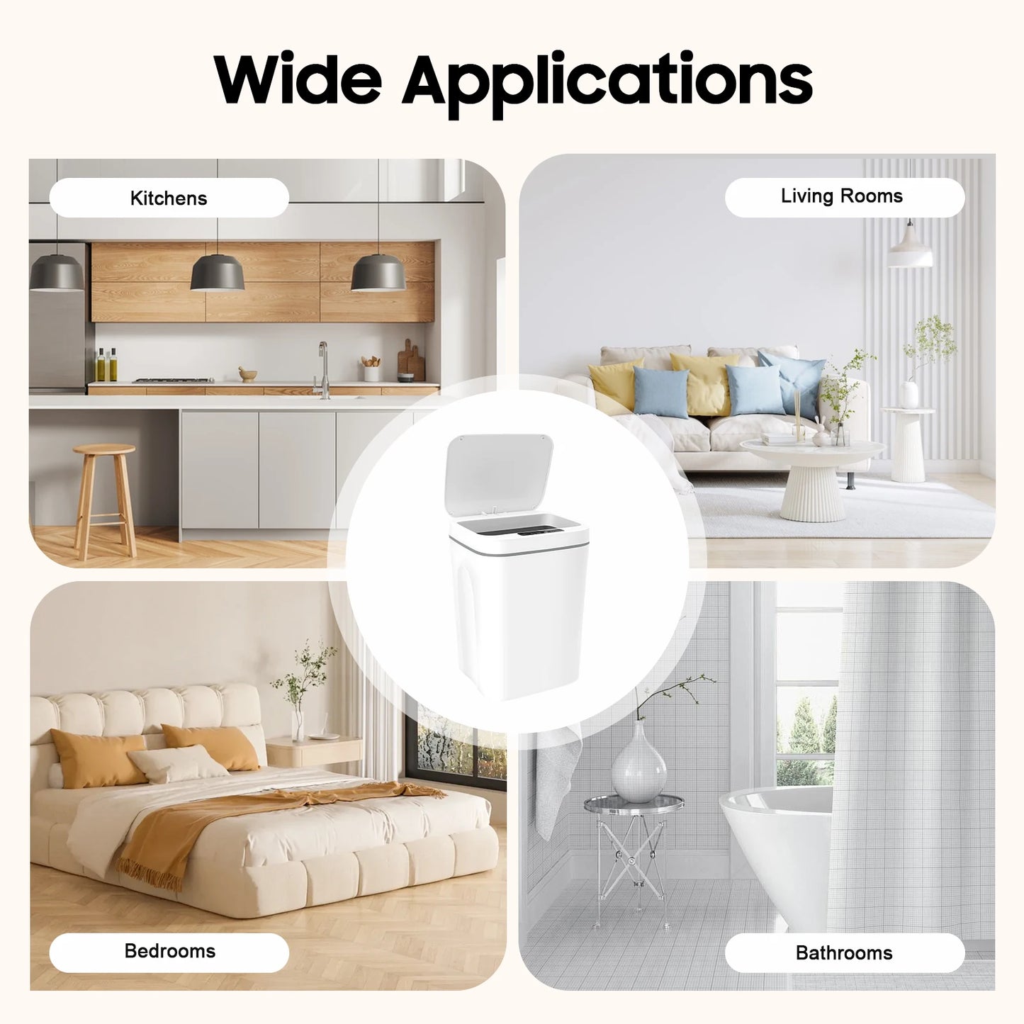 Bymaocar Sensor Trash Can Touchless PP Waterproof IPX5 Waste Bin