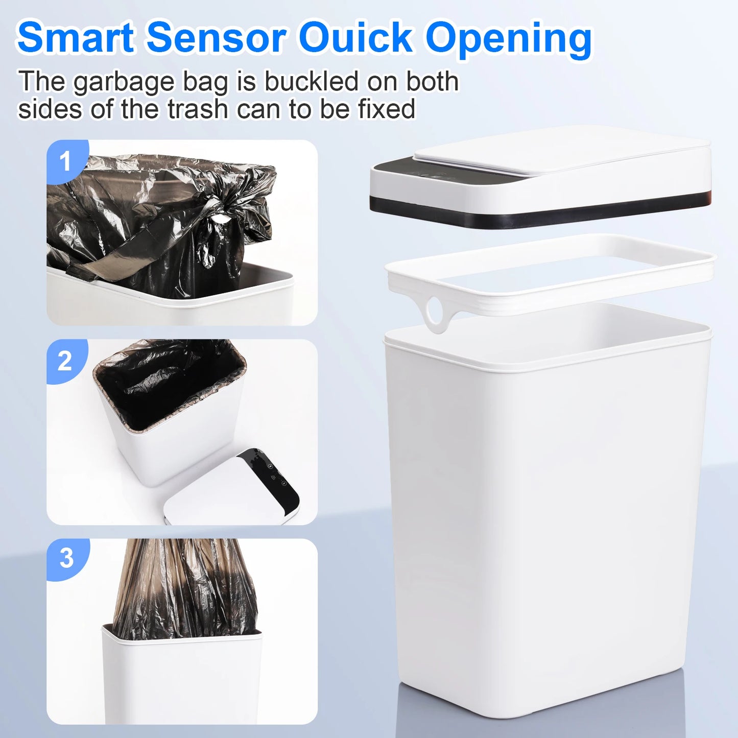 Two Pack Touchless Motion Sensor Trash Cans With Slim Lid