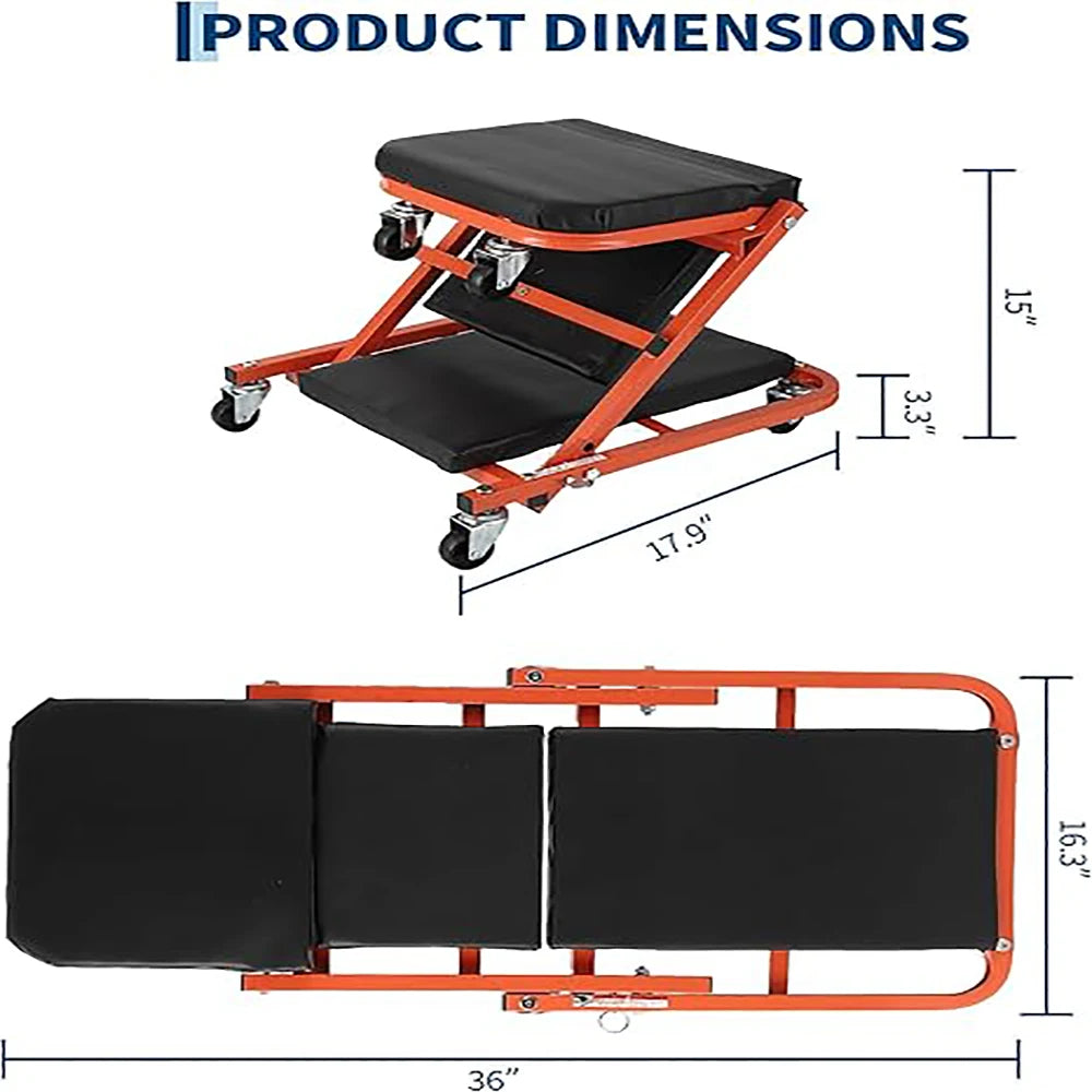 2-In-1 Foldable Garage Creeper Seat With 300 Lb Capacity