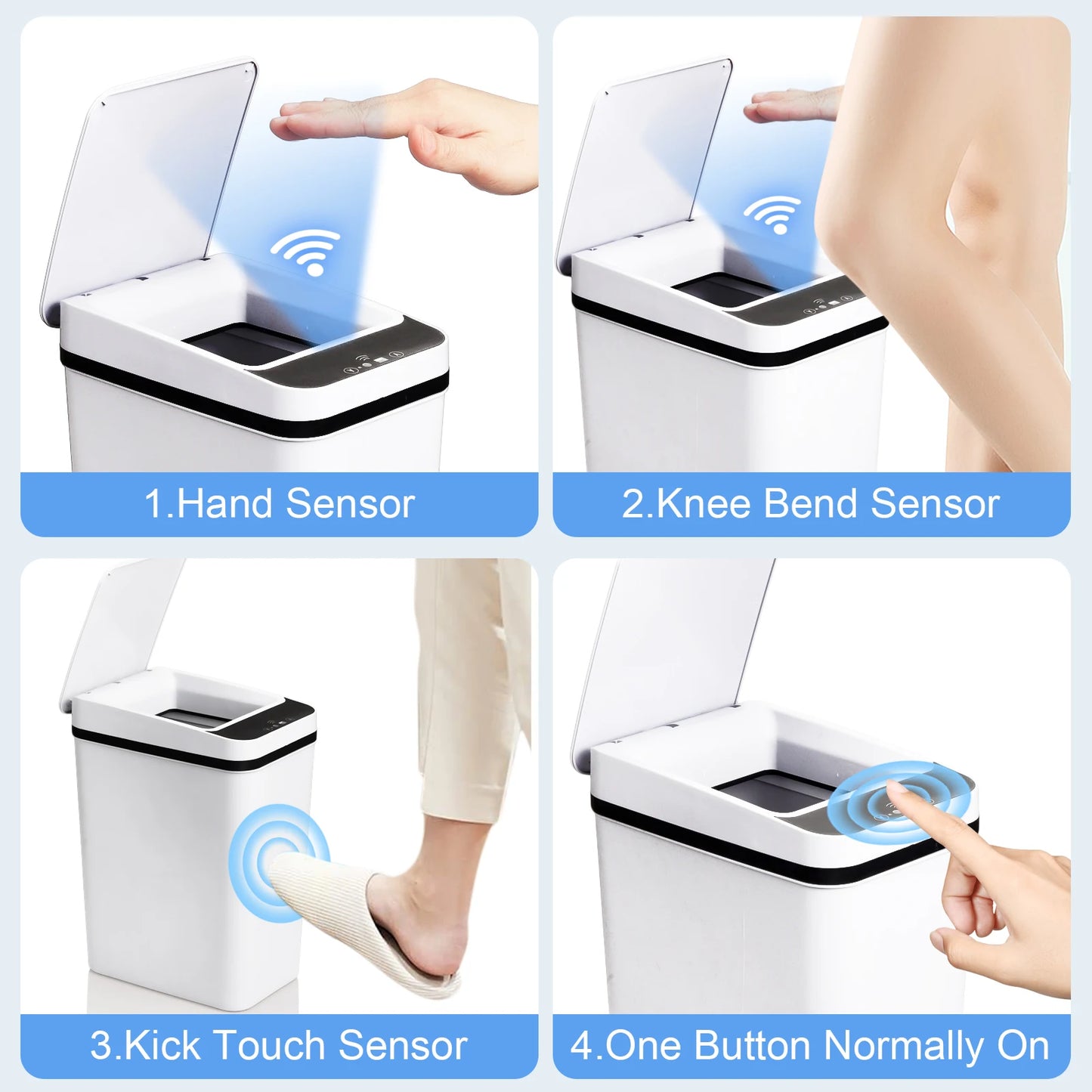 Two Pack Touchless Motion Sensor Trash Cans With Slim Lid