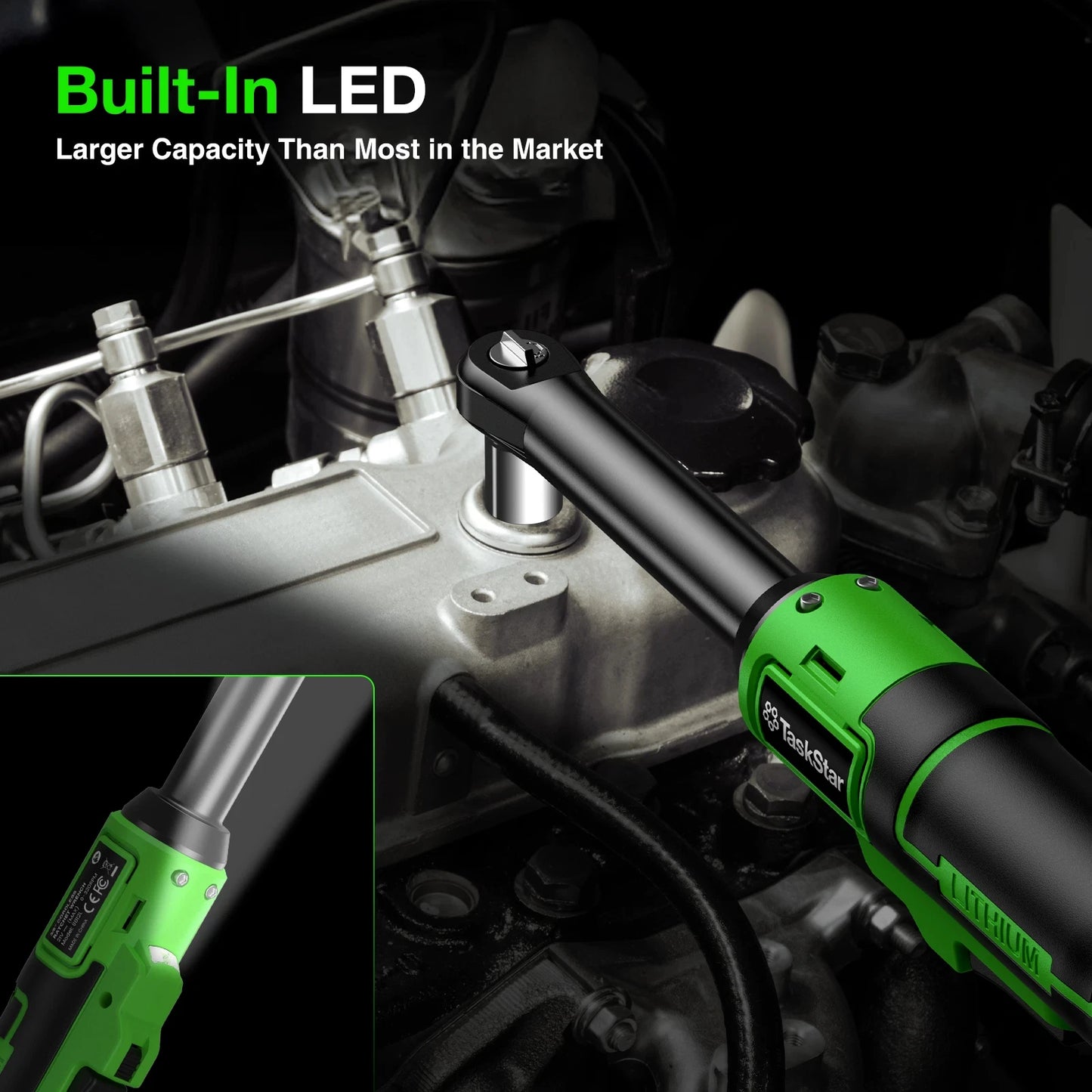 Extended Cordless Ratchet Wrench With Three Eighth Inch Driver For Cars